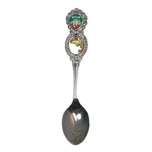 Utah Mountain Souvenir Spoon 4 5/8" Silver Tone Gold Tone Fish Charm Union Japan